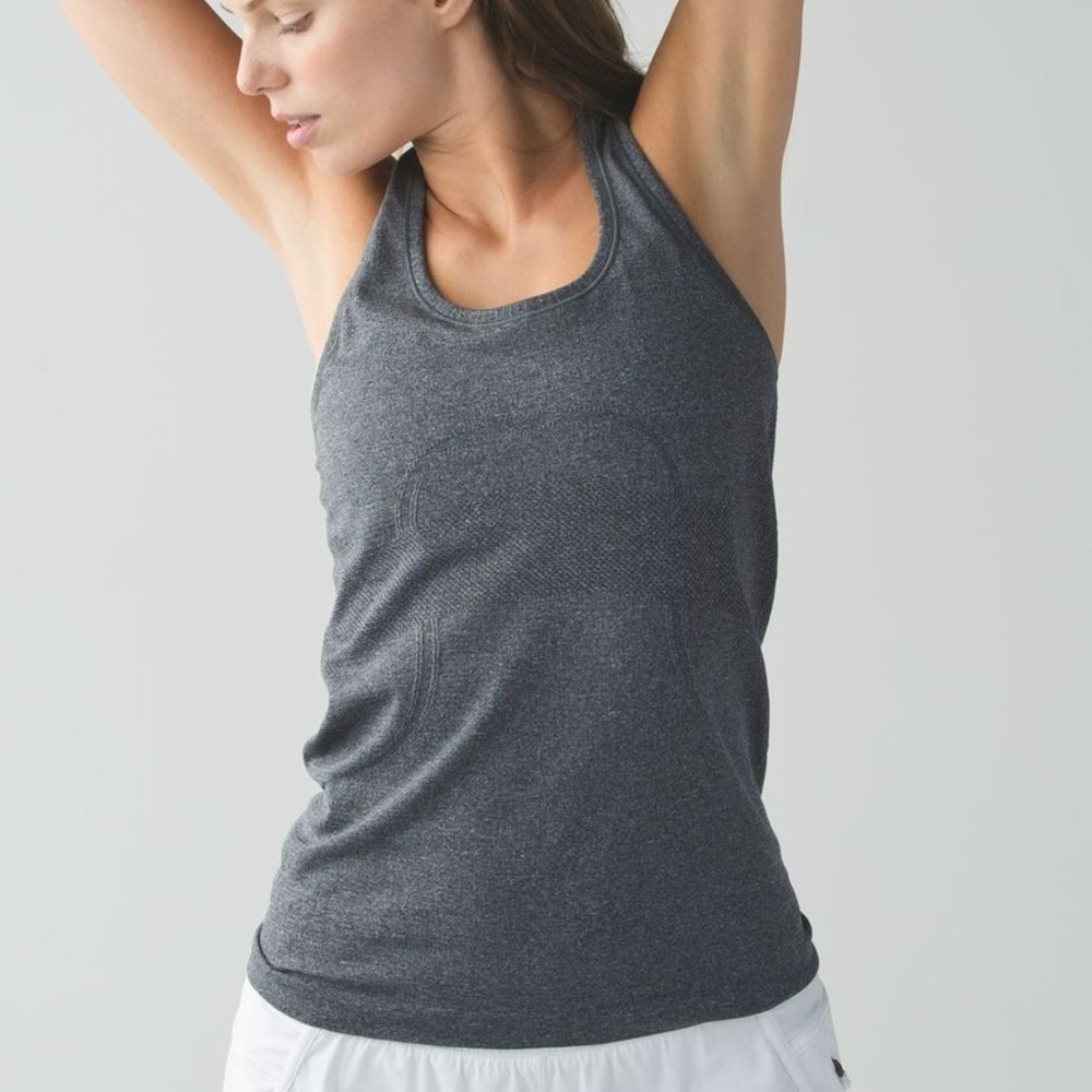 Lululemon Swiftly Tech Racerback Tank Top Size 8 Heather Black Run Athletic Grey